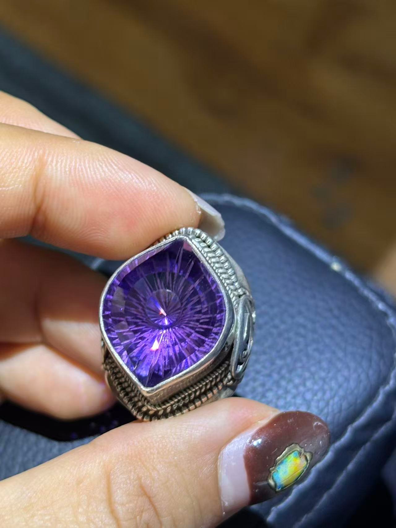 Second image of Handcrafted Natural Amethyst Ring in Nepal with 925 Sterling Silver
