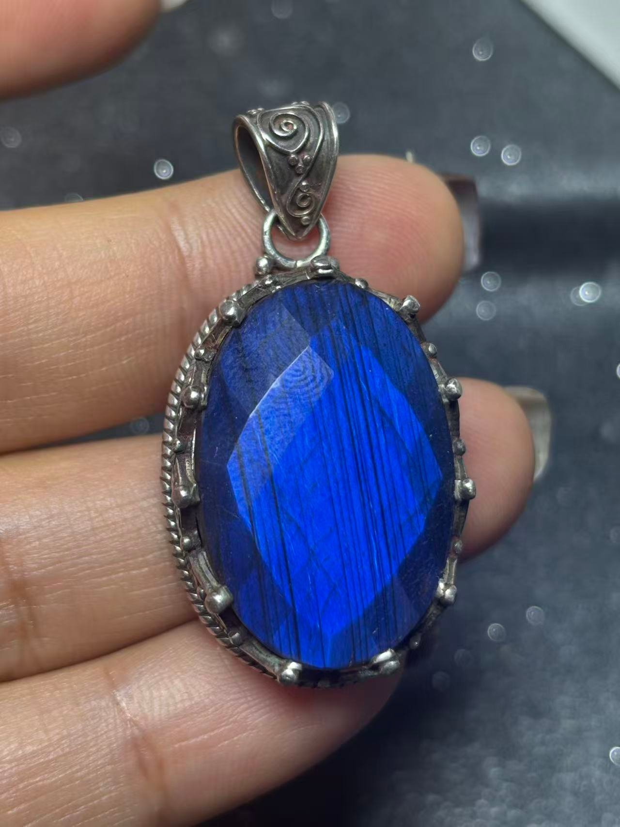 Second image of Premium Natural Labradorite Pendant with Blue Glow Handcrafted in 925 Sterling Silver