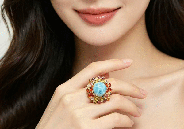 Premium Larimar Ring 925 Sterling Silver