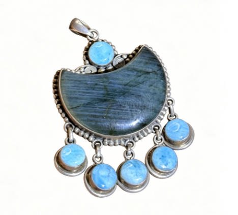 Second image of Boho Moon Labradorite Dangle Pendant