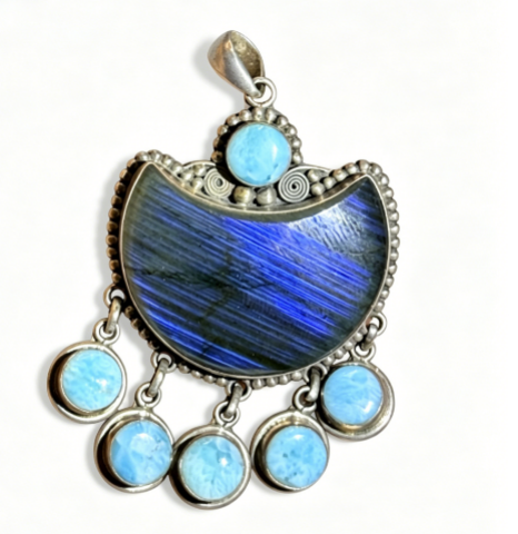 Boho Moon Labradorite Dangle Pendant