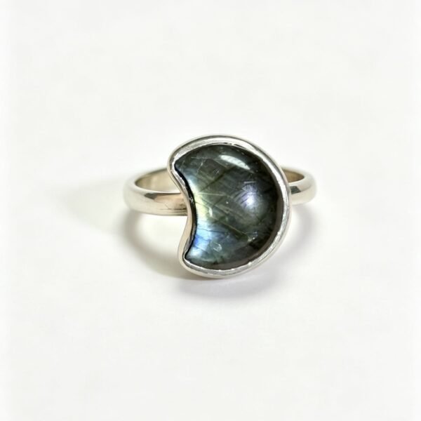Crescent Moon Labradorite Silver Ring