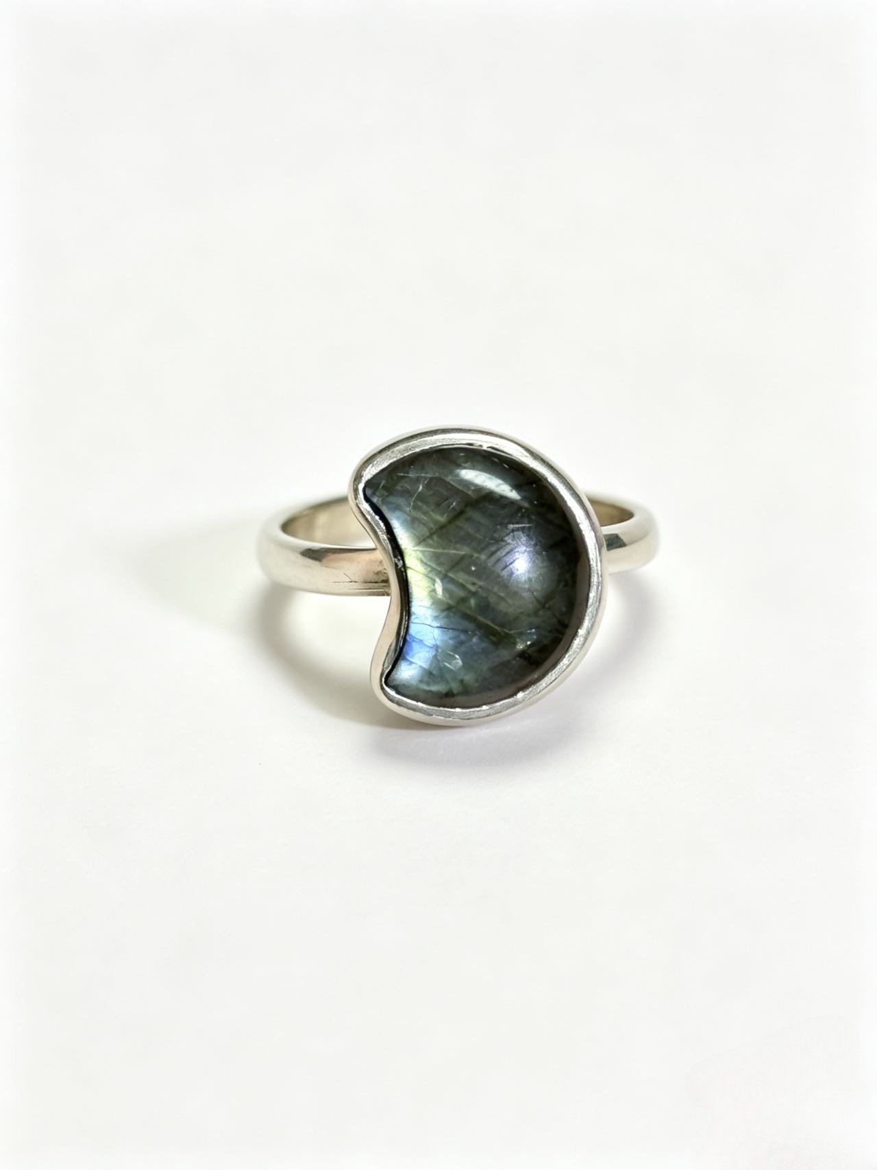 Crescent Moon Labradorite Silver Ring