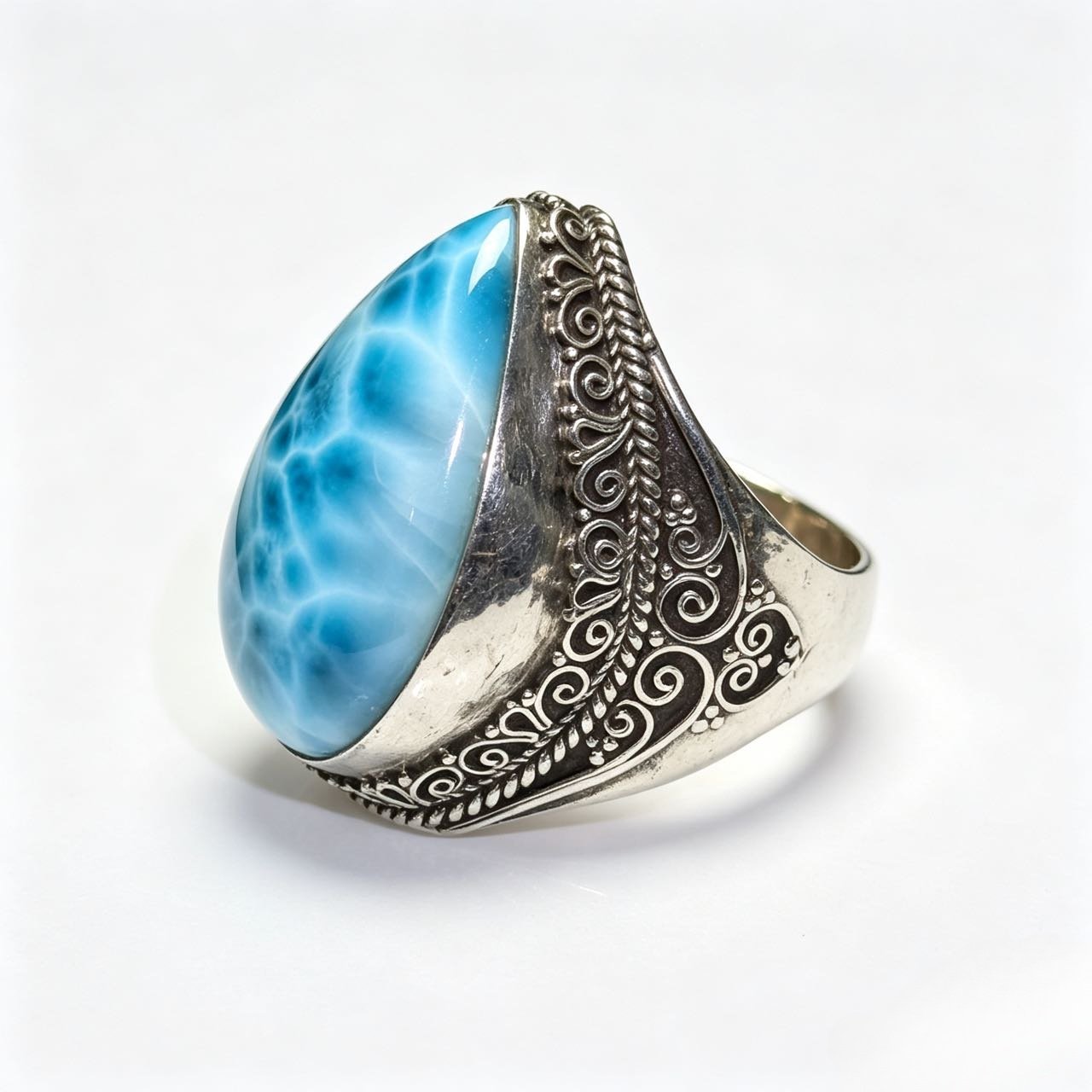 Second image of Vintage Design Natural Larimar Ring