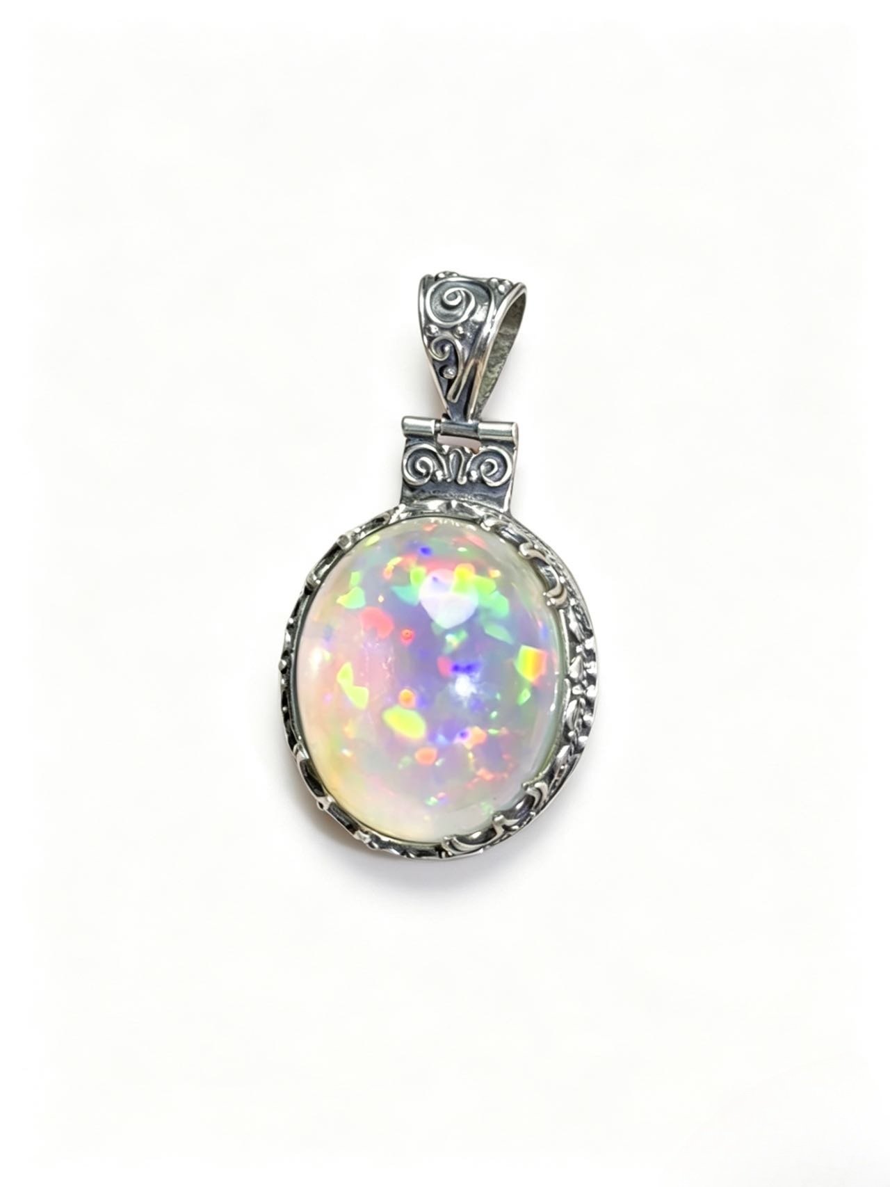 Star Dust Rainbow Opal Vintage Silver Pendant