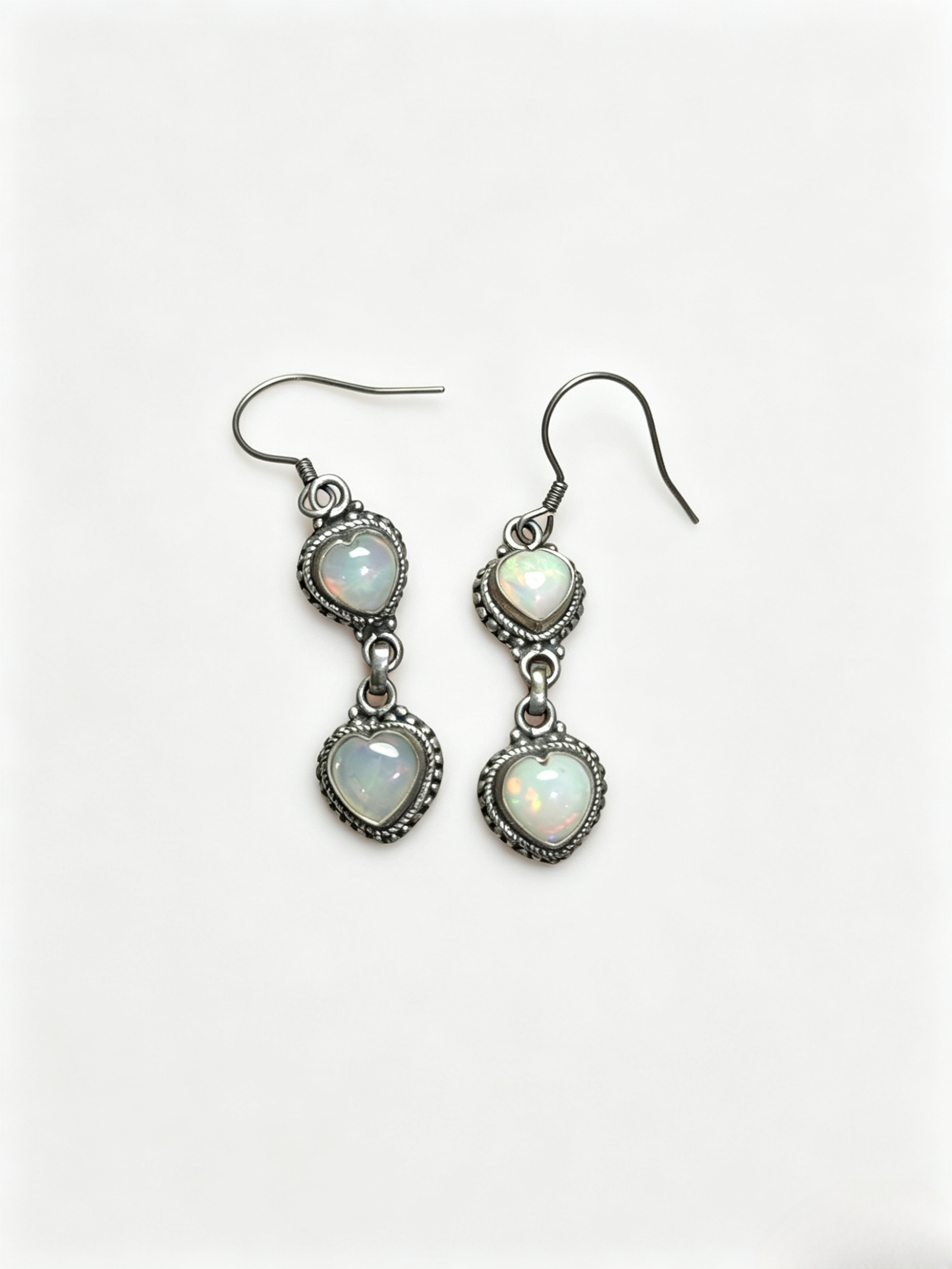 Star Nook Double Heart Opal Hook Earrings