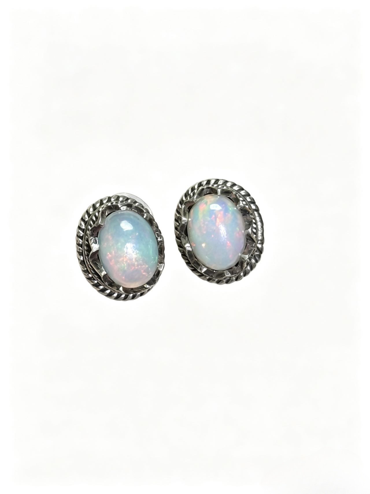 Mystic Frost Opal Vintage Stud Earrings