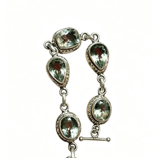 Vintage Green Quartz Silver Bracelet