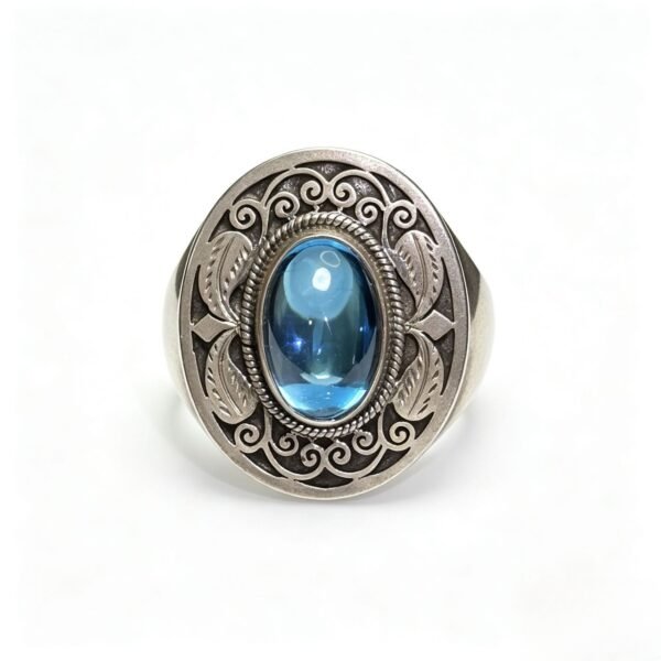 Vintage Swiss Blue Topaz 925 Silver Ring