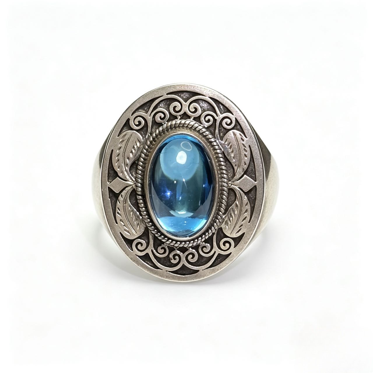 Vintage Swiss Blue Topaz 925 Silver Ring